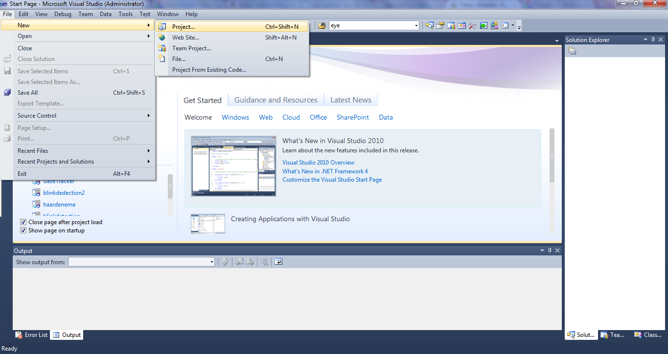New file data. Microsoft Visual Studio 2010. Visual Studio 2010 Windows 10. New Project. Visual Studio SHAREPOINT.